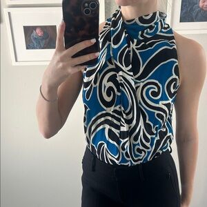 Zara Blue and Black Swirl Blouse